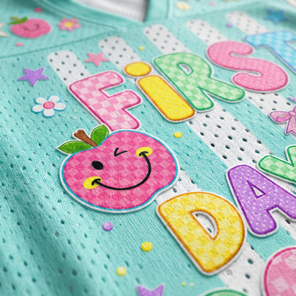 ChaoticClub Striped Neon Happy First Day of School Mesh Jersey