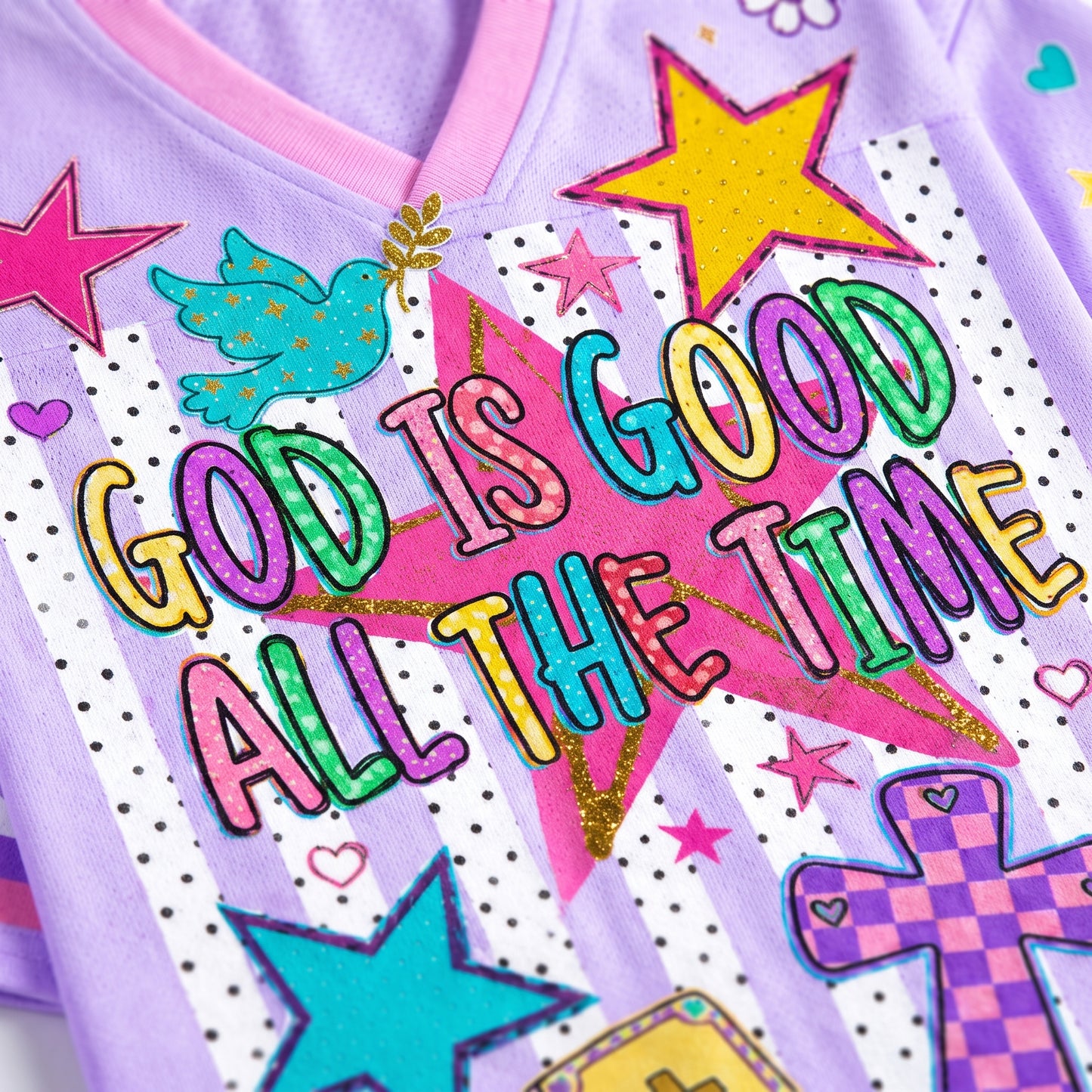ChaoticClub Striped Preppy God is Good Christian Mesh Jersey