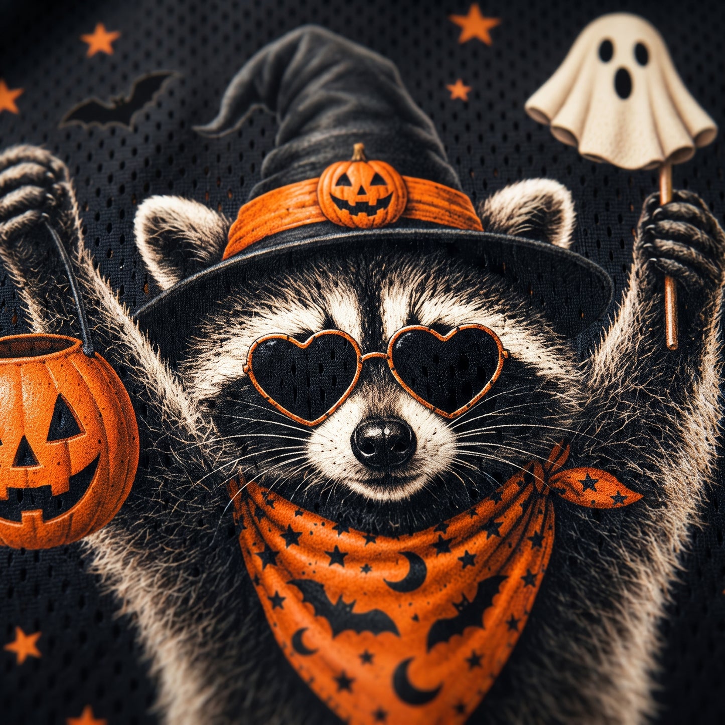 ChaoticClub Halloween Raccoon Witch Hat Mesh Jersey