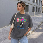 ChaoticClub I'm Fine Dog Washed T-Shirt, vintage oversized graphic tee featuring a furry dog paw giving a thumbs up while sinking into water with funny sarcastic text on premium washed cotton fabric