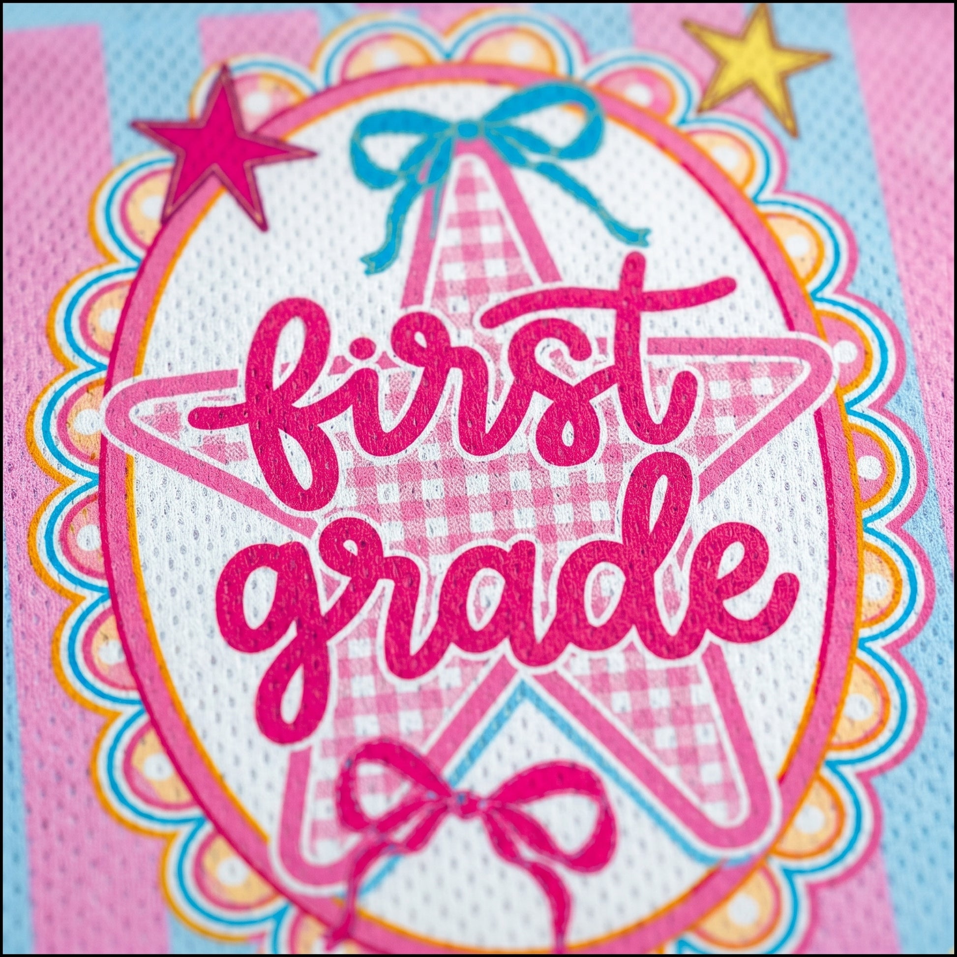  Bird’s Eye Pique fabric, pastel pink and blue gingham stripes, and high quality print detail