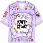 Purple shirt with 'Fourth Grader' text and educational graphics on a white background
