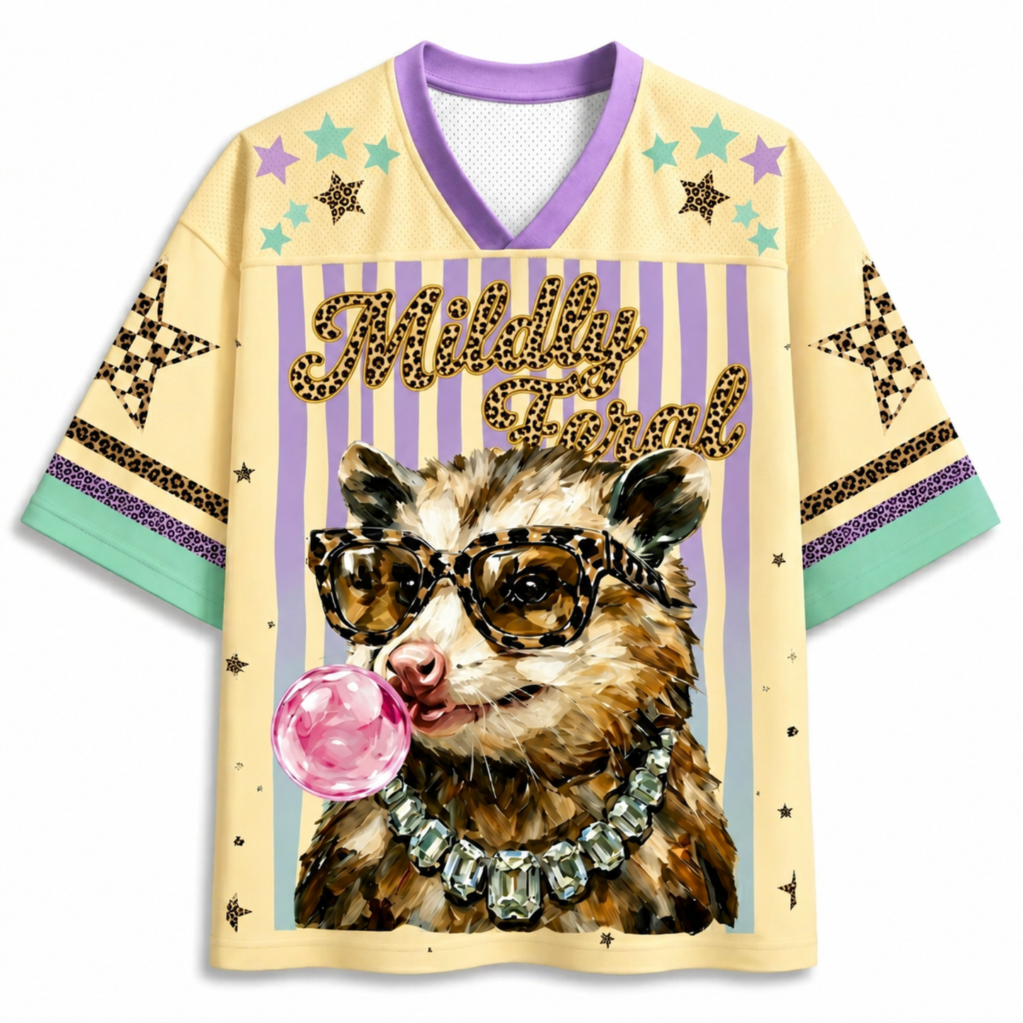 ChaoticClub Leopard Opossum Bubble Striped Summer Mesh Jersey