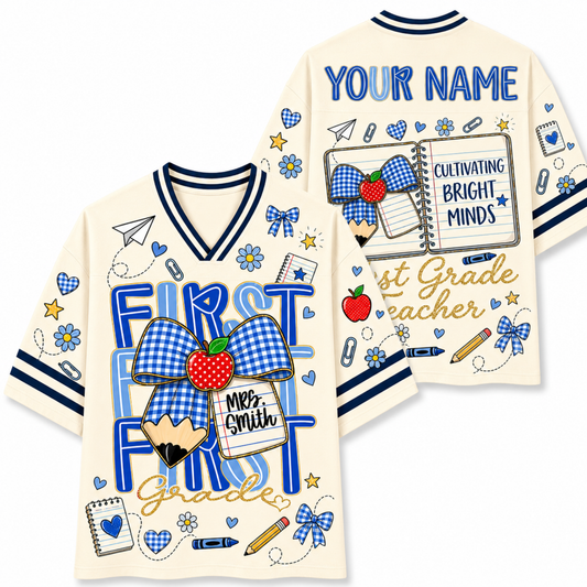 Chaotic Club Preppy Back To School Blue Gingham Pencil Mesh Jersey