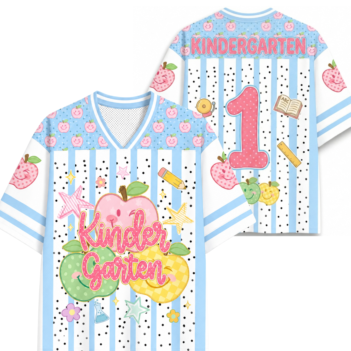 ChaoticClub Preppy Back to School Smiley Apple Mesh Jersey