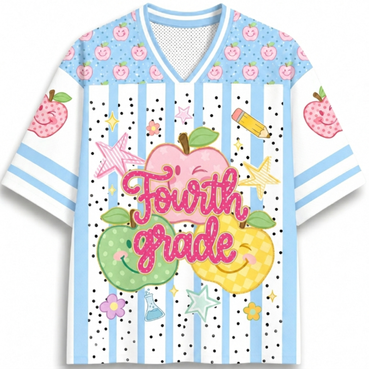 ChaoticClub Preppy Back to School Smiley Apple Mesh Jersey