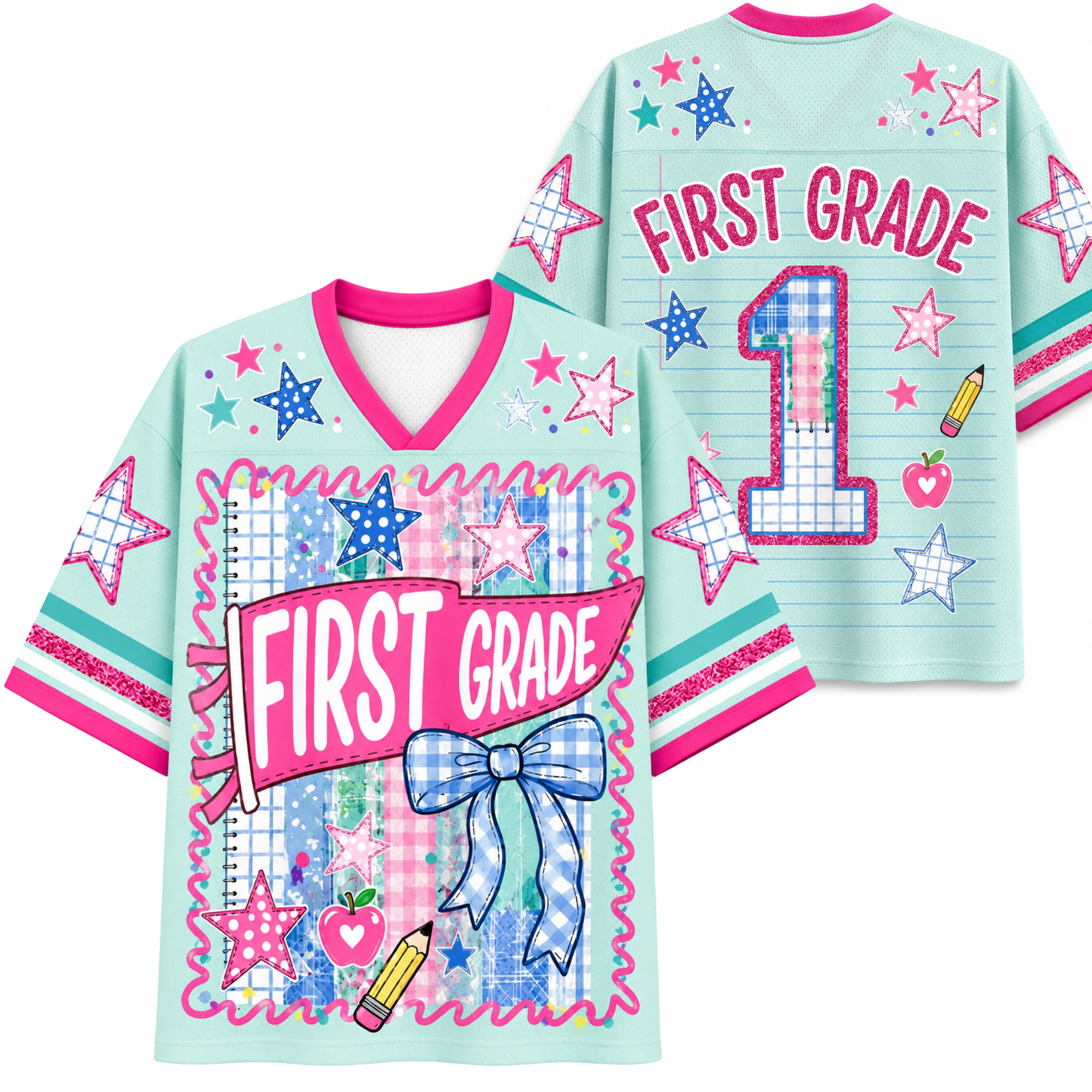 ChaoticClub Retro Striped Floral Pennant Flag School Grade Coquette Mesh Jersey