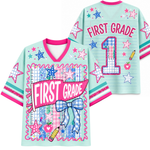 ChaoticClub Retro Striped Floral Pennant Flag School Grade Coquette Mesh Jersey