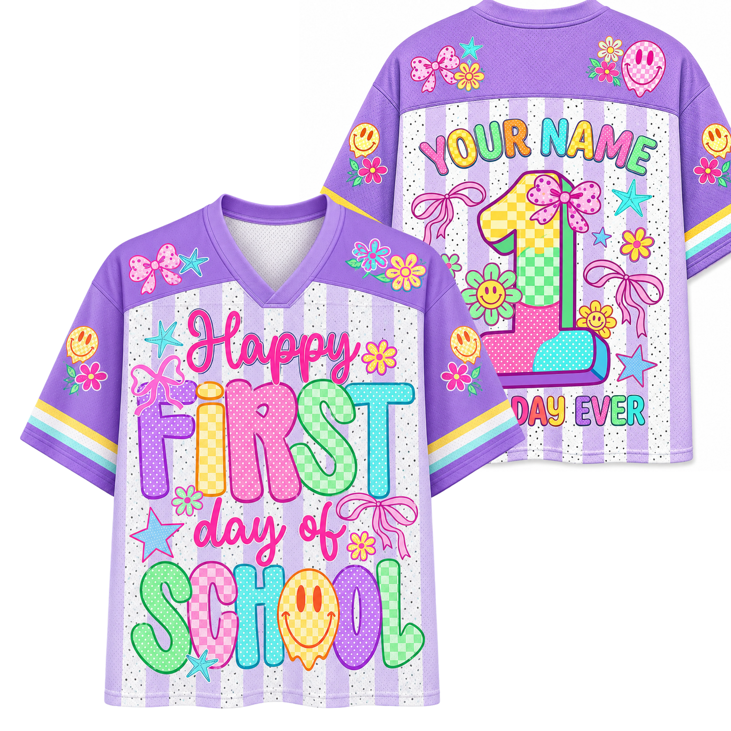 ChaoticClub Striped Neon Happy First Day of School Mesh Jersey