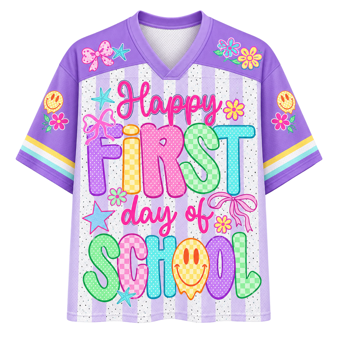 ChaoticClub Striped Neon Happy First Day of School Mesh Jersey