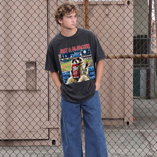 Chaoticclub Just A Bleacher Raccoon Baseball Wash T-shirt