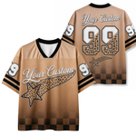 Customizable brown sports jersey with leopard print and number 99 on a white background
