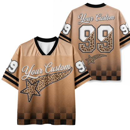 Customizable brown sports jersey with leopard print and number 99 on a white background