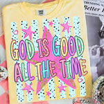 ChaoticClub Striped Preppy God is Good Stars Neon T-Shirt