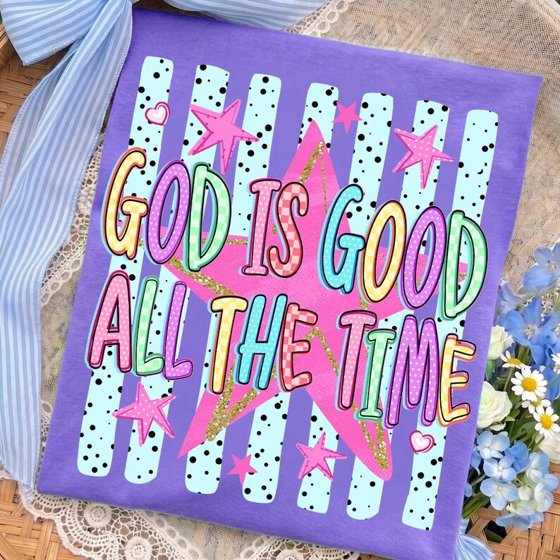 ChaoticClub Striped Preppy God is Good Stars Neon T-Shirt