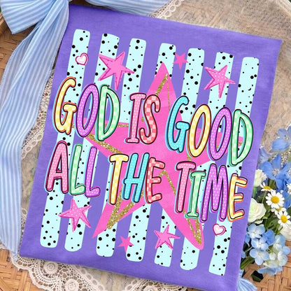 ChaoticClub Striped Preppy God is Good Stars Neon T-Shirt