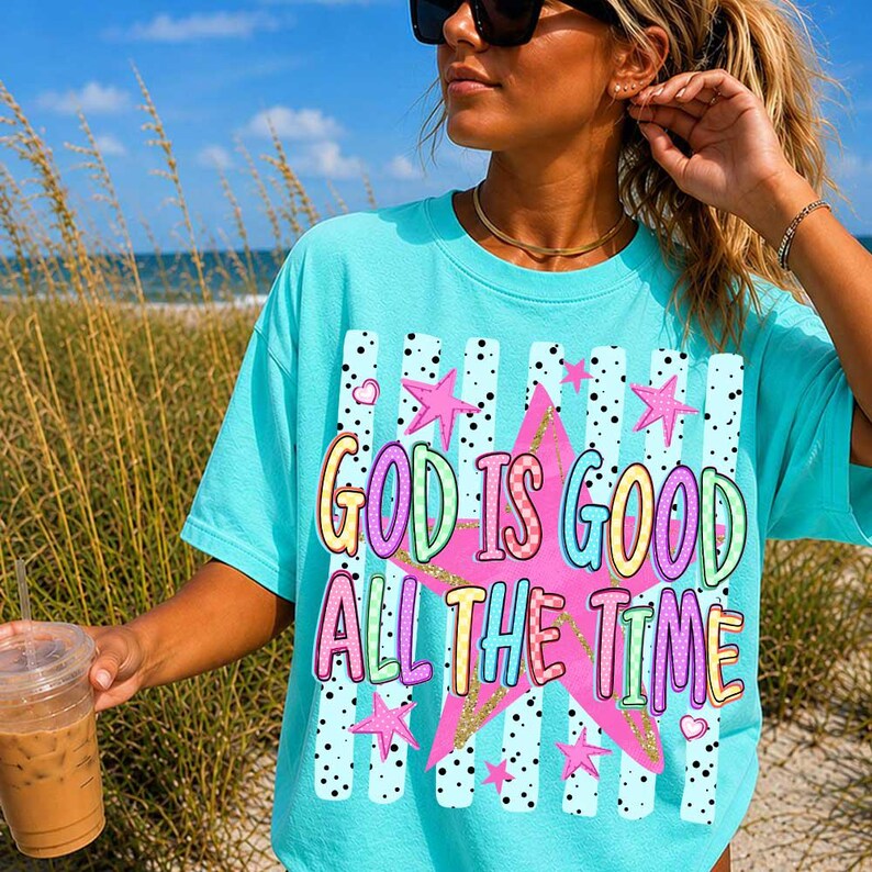 ChaoticClub Striped Preppy God is Good Stars Neon T-Shirt