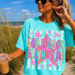 ChaoticClub Striped Preppy God is Good Stars Neon T-Shirt