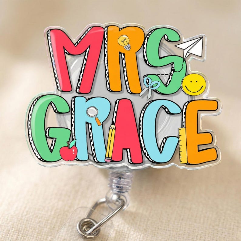 ChaoticClub Custom Name Teacher Badge Reel Personalized ID Clip