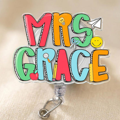 ChaoticClub Custom Name Teacher Badge Reel Personalized ID Clip