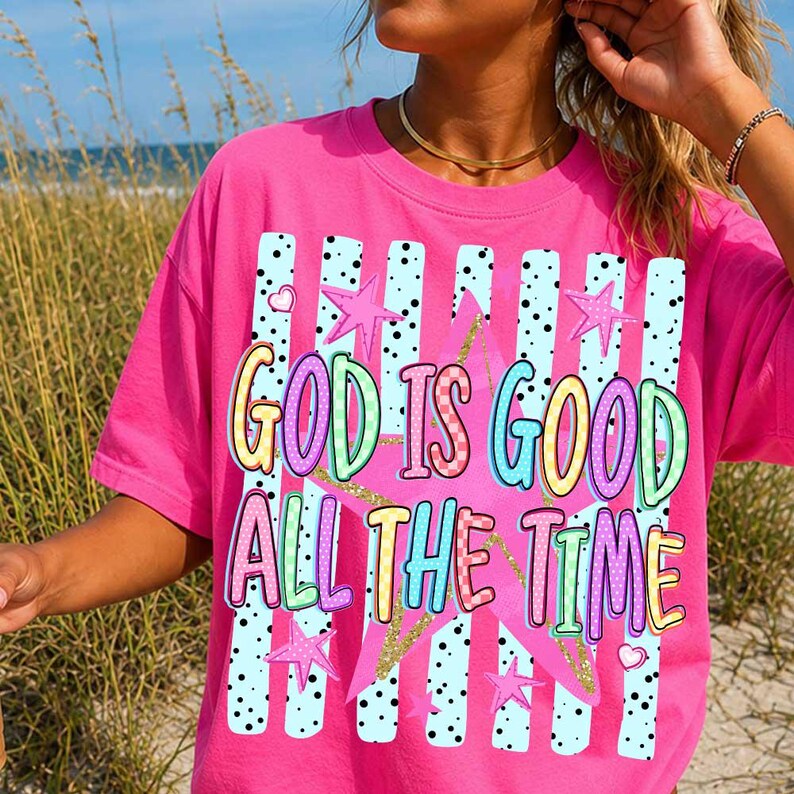ChaoticClub Striped Preppy God is Good Stars Neon T-Shirt