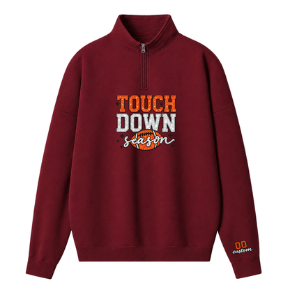 Chaotic Club Glitter Embroided Touchdown Season Glitter Football Quarter Zip Sweatshirt