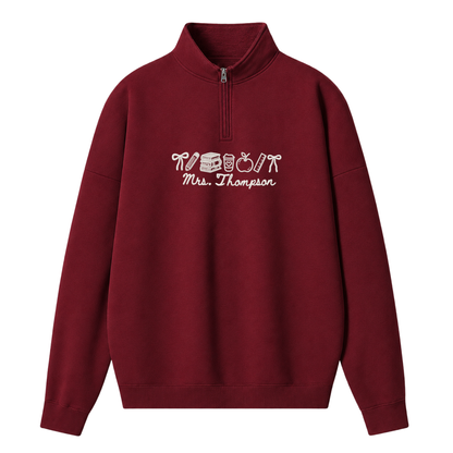 Chaotic Club Embroided Custom Teacher Line Art Supplies Quarter Zip Sweatshirt