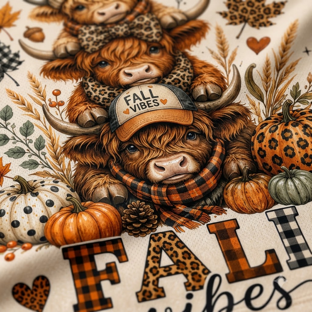 Chaotic Club Highland Cow Fall Autumn Pumpkin Long Sleeve Jersey