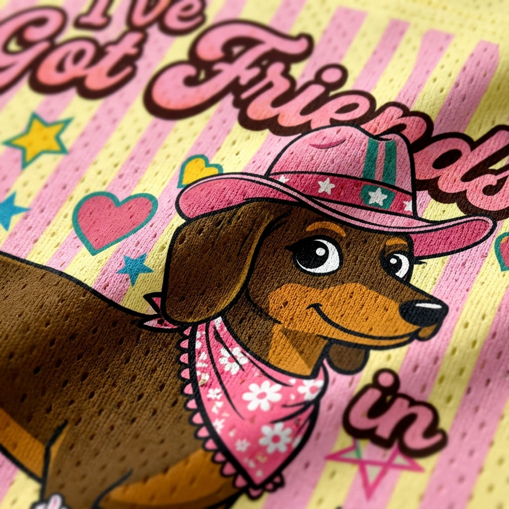 ChaoticClub I've Got Friends in Low Places Preppy Weenie Dog Mesh Jersey