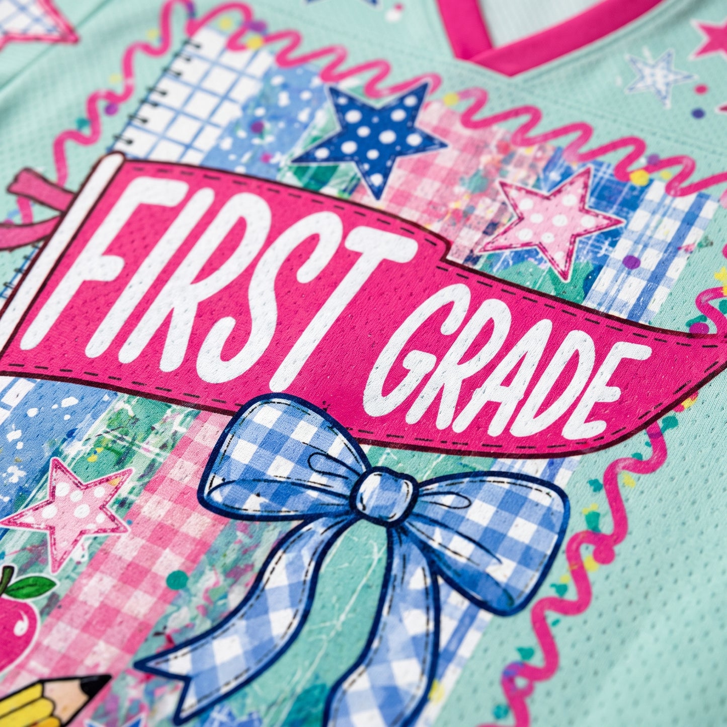 ChaoticClub Retro Striped Floral Pennant Flag School Grade Coquette Mesh Jersey