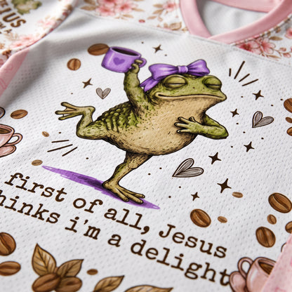 ChaoticClub First of All Jesus Thinks Im A Delight Frog Coffee Mesh Jersey