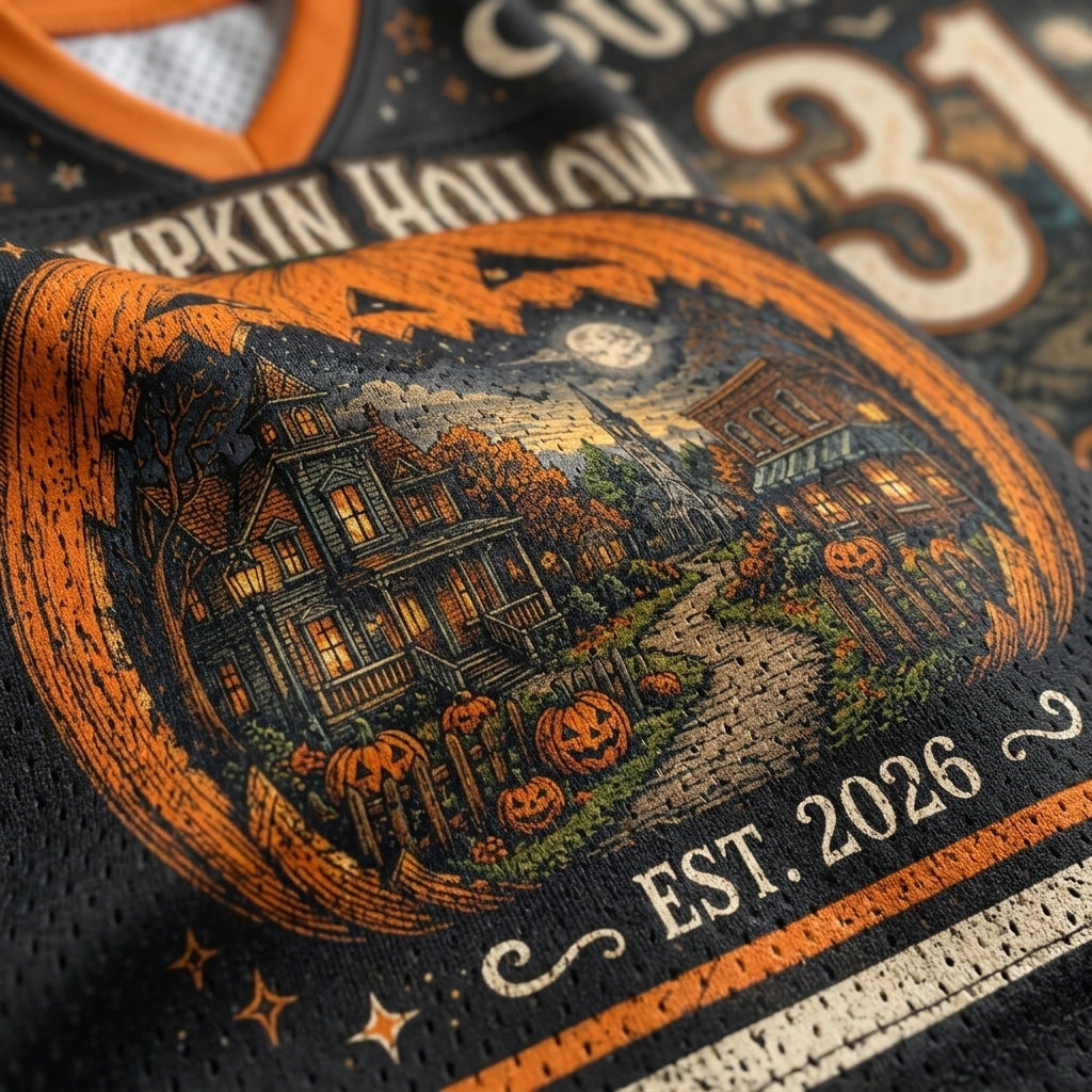 Chaotic Club Haunted Pumpkin Scene Vintage Halloweentown Mesh Jersey