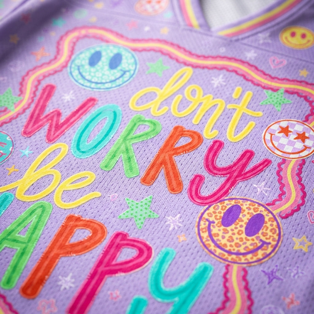 Chaotic Club Don't Worry Be Happy Spring Smiley Face  Mesh Jersey