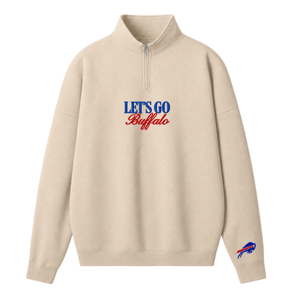 Chaotic Club Embroided Game Day Spirit Lets Go Buffalo Quarter Zip Sweatshirt