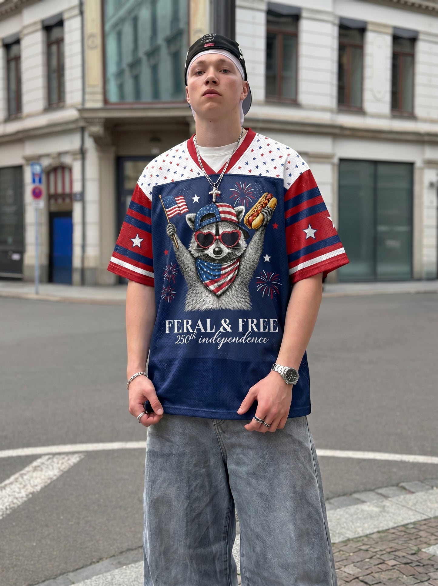 ChaoticClub USA Feral & Free Patriotic Raccoon Mesh Jersey