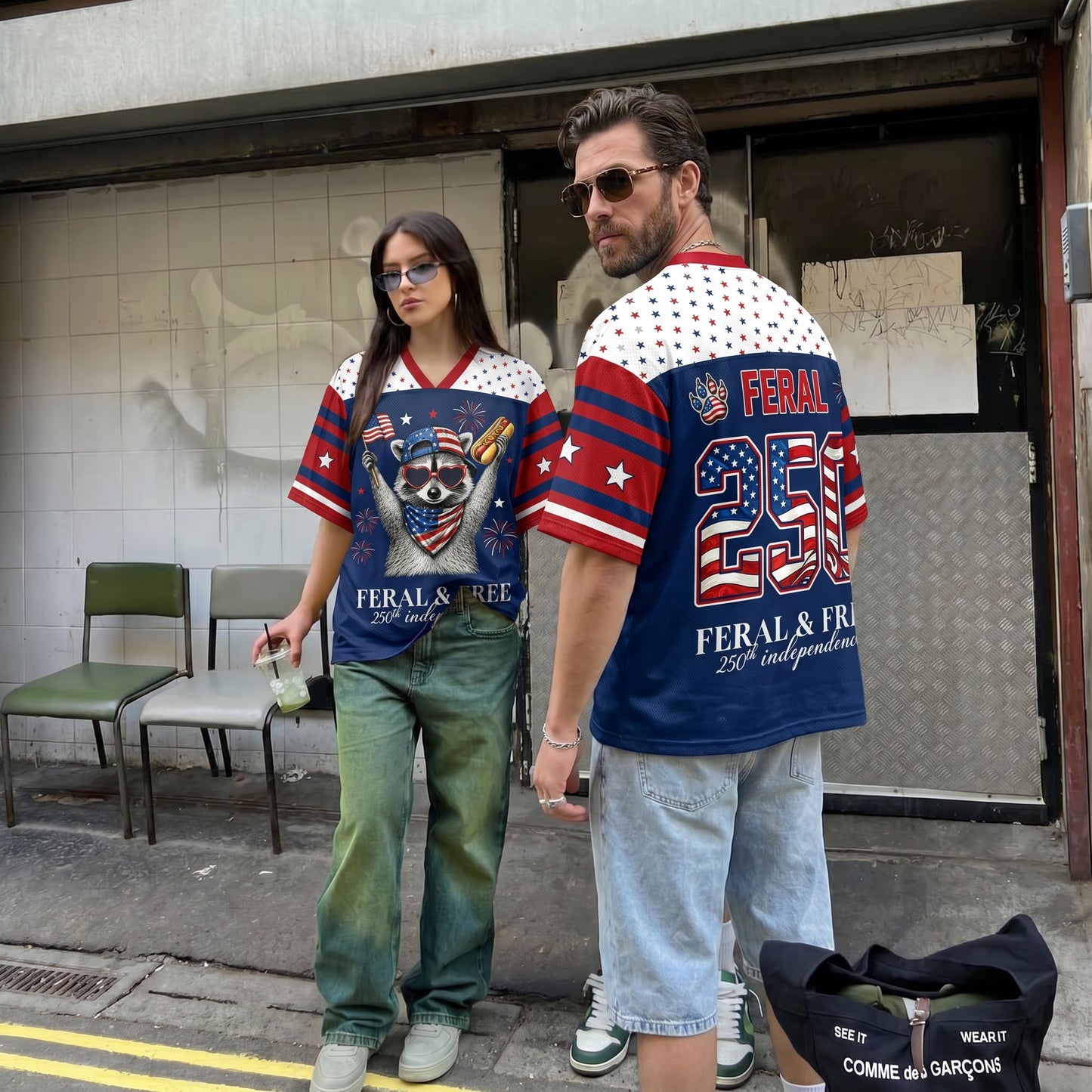 ChaoticClub USA Feral & Free Patriotic Raccoon Mesh Jersey