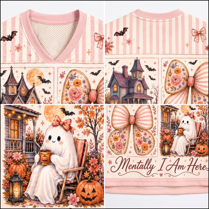 ChaoticClub Preppy Mentally I am Here Halloween Lover Mesh Jersey