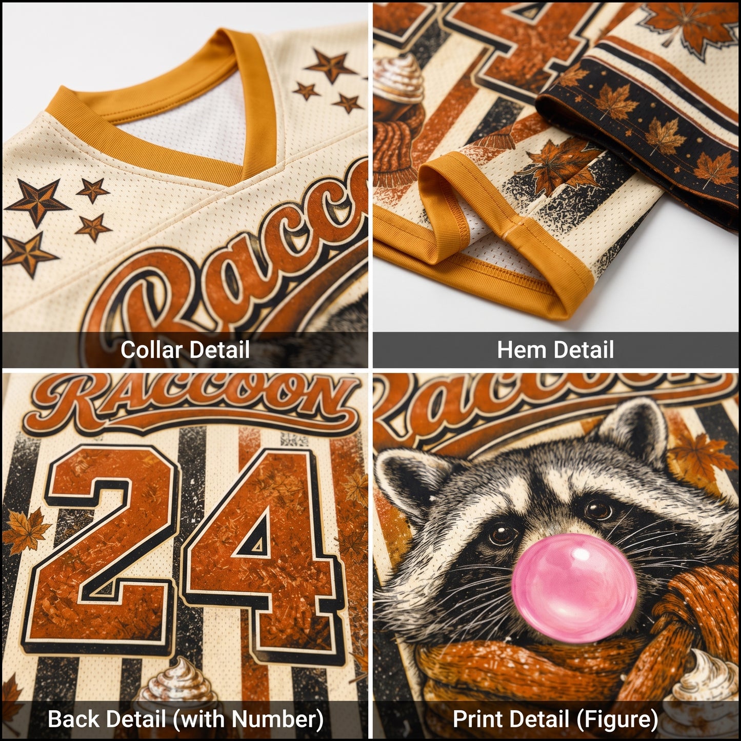 ChaoticClub Hello Fall Raccoon Blowing Bubble Mesh Jersey