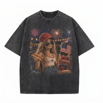 Chaoticclub Funny Doll Face 4th of July Washed T-Shirt