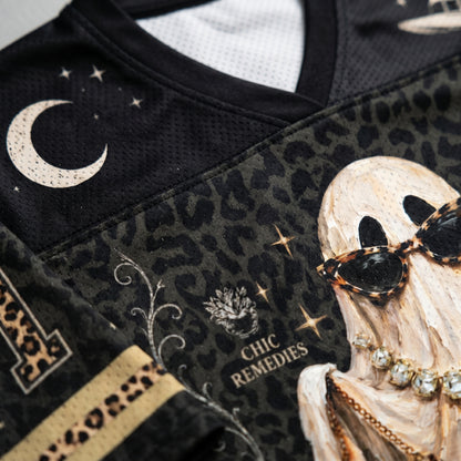 ChaoticClub Preppy Ghost Black Leopard Halloween Mesh Jersey