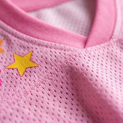ChaoticClub Smiley Face Striped Back To School Pink Gingham Mesh Jersey