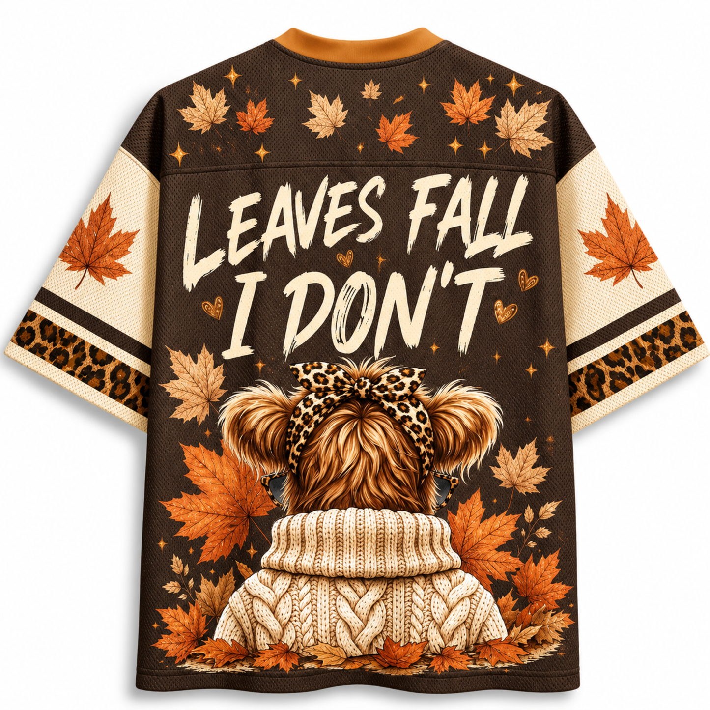 Chaotic Club Autumn Cow Leaves Fall I Dont Mesh Jersey - back view with Leaves Fall I Don't graphic