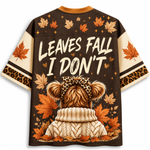 Chaotic Club Autumn Cow Leaves Fall I Dont Mesh Jersey - back view with Leaves Fall I Don't graphic
