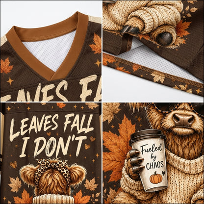 Chaotic Club Autumn Cow Leaves Fall I Dont Mesh Jersey - real photo of fabric and collar detail