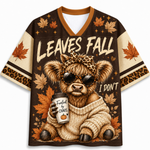 Chaotic Club Autumn Cow Leaves Fall I Dont Mesh Jersey - front view with cozy cow graphic