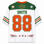 White Florida Gators football jersey with green and orange accents, featuring the name 'SMITH' and number '88' on the back, with star and alligator logo details.