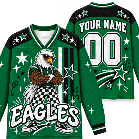 Chaotic Club Custom Rocker Mascot Checkered Game Day Long Sleeve Jersey