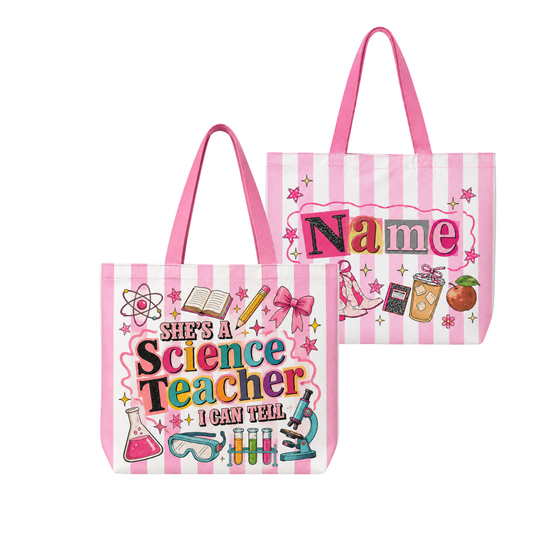 Chaotic Club School Staff Subject Pink Striped Tote Bag