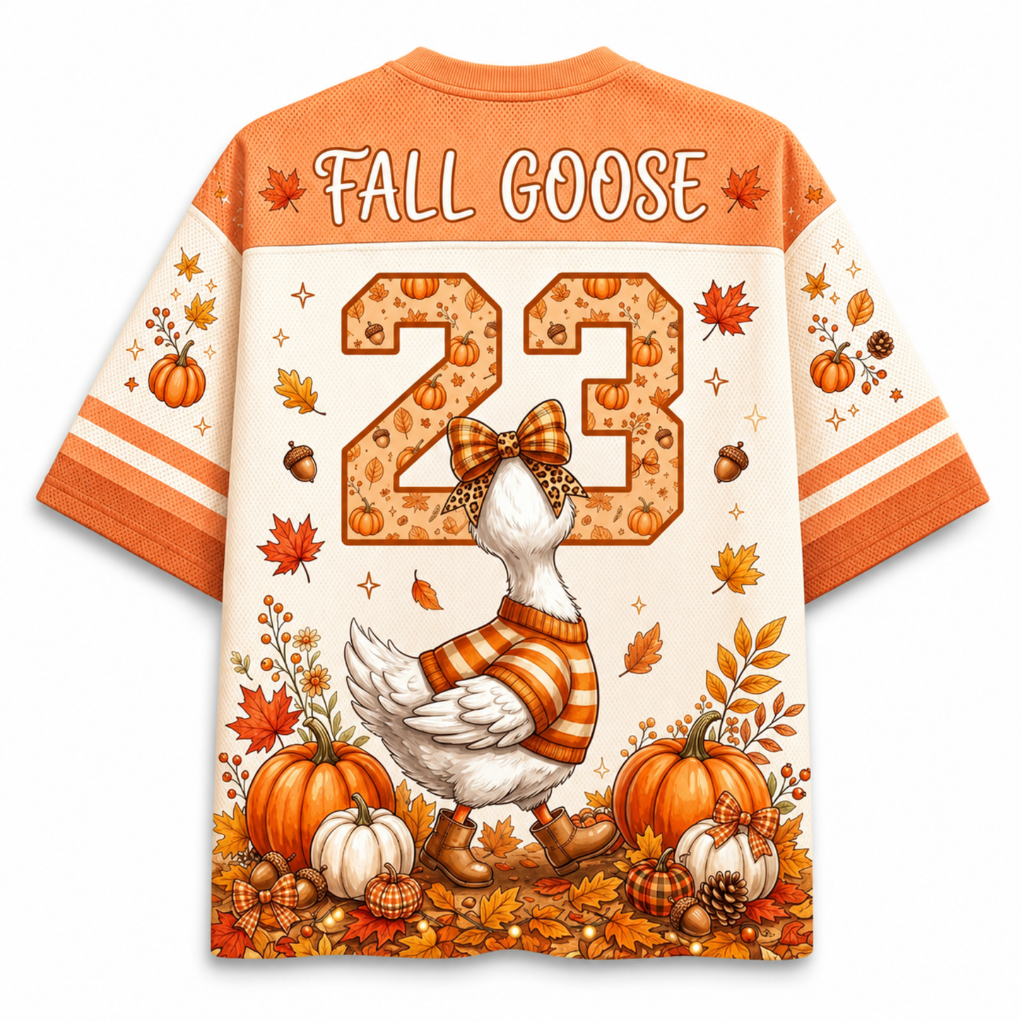 Chaotic Club Funny Cozy Goose Bubblegum Autumn Mesh Jersey - back view with Fall Goose 23 graphic