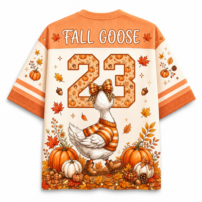 Chaotic Club Funny Cozy Goose Bubblegum Autumn Mesh Jersey - back view with Fall Goose 23 graphic